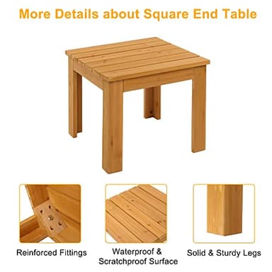 VINGLI Outdoor Adirondack Side Table W/Natural Finished, 18" Square Thick Wooden Coffee Table Top, Stable Large Weight Capacity Conversation End Table for Patio Backyard, Garden, Poolside and Balcony - Image 5