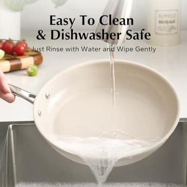 Redchef Nonstick Frying Pans Set, Ceramic Pan Skillet, Non Toxic Pans for Cooking, 8" 9.5" 11" Ceramic Frying Pan Set PFAS & PTFE & PFOA Free with Stay Cool Handle, Dishwasher & Oven Safe, Beige White - Image 8