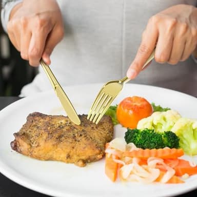 100 Count Heavy Duty Gold Plastic Forks Disposable, BPA-Free, Heat Resistant, Solid and Durable Premium Plastic Disposable Forks for Party Supply - Image 7