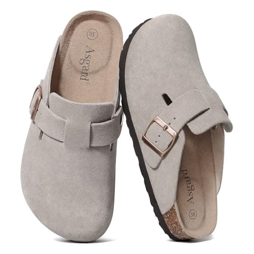 Asgard Women's Suede Clogs Leather Mules Arch Support Potato Shoes with Comfort Cork Footbed Grey 39 (Size 7.5-8) - Image 1