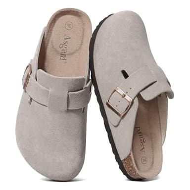 Asgard Women's Suede Clogs Leather Mules Arch Support Potato Shoes with Comfort Cork Footbed Grey 39 (Size 7.5-8) - Image 1