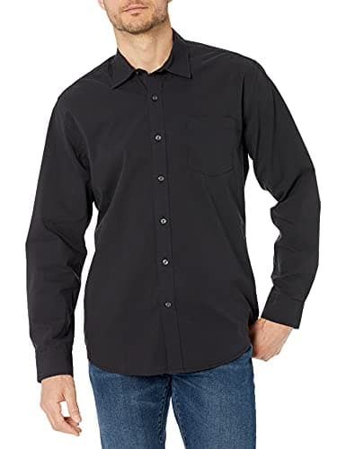 Amazon Essentials Men's Regular-Fit Long-Sleeve Casual Poplin Shirt, Black, Medium - Image 1