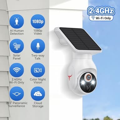 HopeFlex 1080p WiFi Security Camera with Solar Panel, Battery Powered, Pan Tilt, AI Motion Detection, Night Vision, 2-Way Talk, IP65, Cloud Storage (Sold Separately), 2.4GHz WiFi Only - Image 2