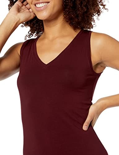 Amazon Essentials Women's Jersey Regular-Fit Sleeveless v-Neck Midi Dress (Previously Daily Ritual), Dark Red, XX-Large - Image 3