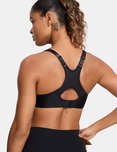 SYROKAN Women's Full Support High Impact Racerback Lightly Lined Underwire Sports Bra Solid Black 36G - Image 3
