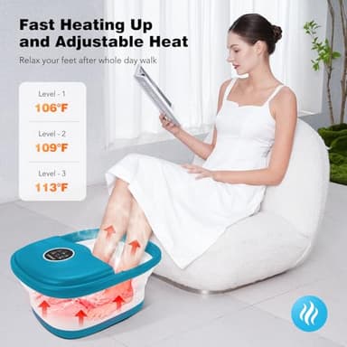 KNQZE Collapsible Foot Spa with Heat, Remote Control, Temperature Control, Bubbles, Pumice Stone, Red Light, Timer, 16 Massage Roller Pedicure Foot Bath Tub Foot Soaker for Relaxation & Stress Relief - Image 2