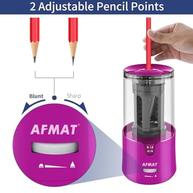 AFMAT PS91 Electric Pencil Sharpener for Colored Pencils, Auto Stop, Fast Sharpen in 3s, Large Hole Pencil Sharpener Plug in for 6-12mm No.2/Jumbo Pencils - Purple - Image 2