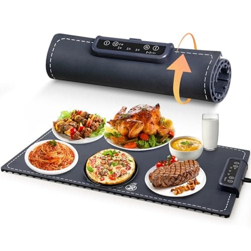 Warming Mat for Food - Fast Heating Silicone Electric Warming Tray with 6 Mode Temperature, Raised Feet Protects Table, Roll Up Buffet Hot Plates Heat Pad, Portable Food Warmer for Parties - Image 1