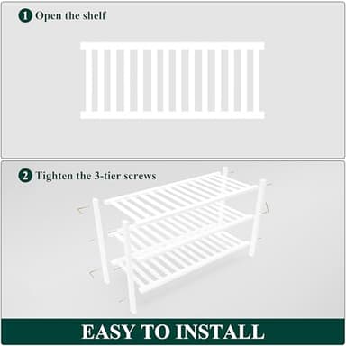 Smiry Bamboo Shoe Rack for Closet, 3 Tier Wooden Stackable Shoe Organizer, Free Standing Shoes Storage Shelf for Entryway, Front Door Entrance, White - Image 6