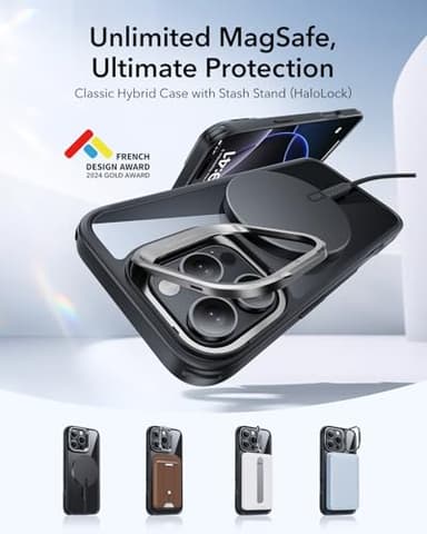 ESR for iPhone 16 Pro Max Case, Compatible with MagSafe, Military-Grade Protective Case, Built-in Stash Stand Phone Case, Scratch-Resistant Back Cover, Classic Series, Clear Black - Image 3