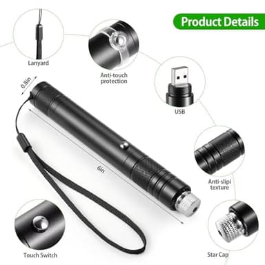 Green Laser Pointer High Power Rechargeable Lazer Pointer, Laser Pen with Long Range Adjustable Focus with Star Cap, Laser Pointer Pen Suitable for Outdoor, Astronomy, Cats Dogs (Green) - Image 6
