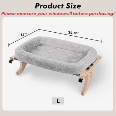 AMOSIJOY Cat Sill Window Perch Sturdy Hammock Window Seat with Cushion Cover, Wood & Metal Frame for Large Cats, Easy to Adjust Cat Bed for Windowsill, Bedside, Drawer and Cabinet (L - Image 5