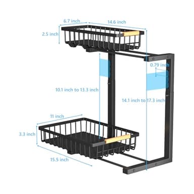 Merrylun Under Sink Organizers for Kitchen,5 Adjustable Height，Metal Pull Out and Storage Shelves with Sliding Drawer, Bathroom, Black, 2 Pack（Hight 13.6″-16.9″） - Image 5