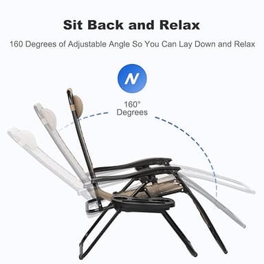 Nazhura Set of 2 Relaxing Recliners Patio Chairs Adjustable Steel Mesh Zero Gravity Lounge Chair Beach Chairs with Pillow and Cup Holder Khaki (Kahki) - Image 4