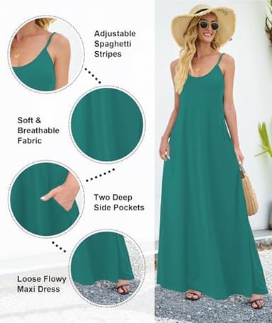Wolddress Womens 2025 Casual Sleeveless Sundress Plus Size Loose Plain Long Summer Beach Maxi Dress with Pockets Lake Blue M - Image 3