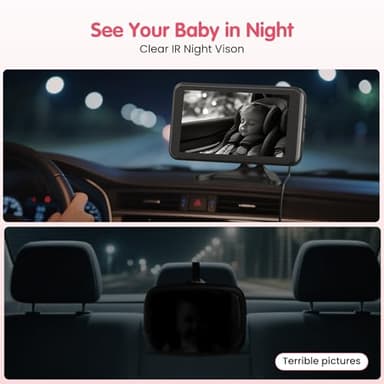 LUCKVIEW BM2A Baby Car Camera – 3X Zoom to See Baby Clearly, 5.2" 1080P Display & Auto IR Night Vision, Rear-Facing View Monitor, Easy Install for Parents & Pet Owners - Image 3