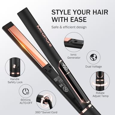 MiroPure Flat Iron Hair Straightener, 1 Inch Titanium Plates Hair Straightener with 15S Heat-up, Professional MCH Ceramic Negative Ion Hair Iron Dual Voltage for Women Hair with Auto Shut-Off - Image 6