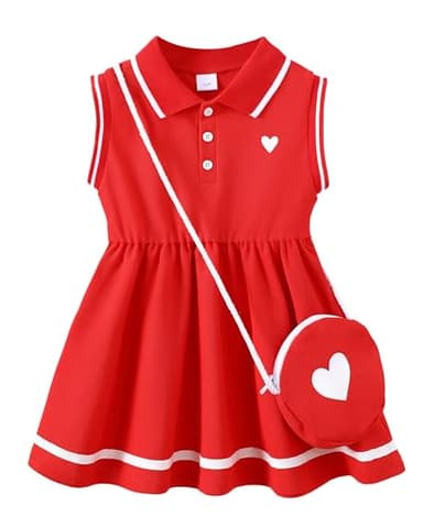 Little Baby Girl Clothes Girl Summer Toddler Outfits Sleeveless Sporty Ruffle Dress Shirt with Shoulder Bag Playwear Sundress 5T 6T Girls Clothes Red - Image 1