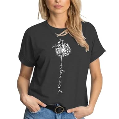 Dandelion Shirt for Women - Cute Wildflower Short Sleeved Tops, Summer Flower T-Shirt for Leisure & Outdoor Casual Wear - Image 4