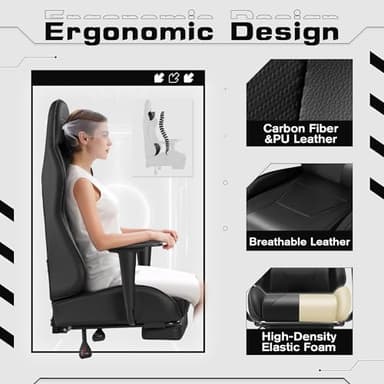 Homall Gaming Chairs, Computer Chair with Footrest and Massage Lumbar Support, Height Adjustable Game Chair with Headrest and Swivel Seat (Black) - Image 4