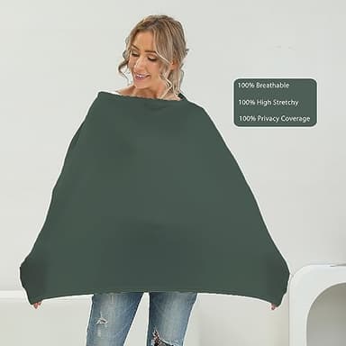 Breathable Car Seat Cover for Babies – Multi-Purpose Soft Rayon Nursing Cover for Breastfeeding, High Stretchy Infant Carseat Canopy, Stroller Cover (Smooth Rayon, Roman Green) - Image 3