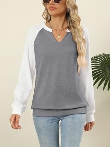 EADINVE Women Casual Long Sleeve V Neck Sweatshirts Cute Loose Fit Lightweight Pullover Tops - Image 2