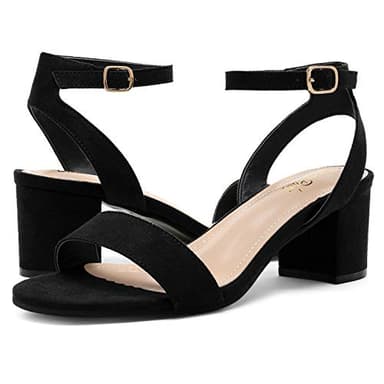 DREAM PAIRS Women's Open Toe Ankle Strap Low Block Chunky Heels Sandals Party Dress Pumps Shoes,Size 9,Black/Suede,CARNIVAL - Image 2