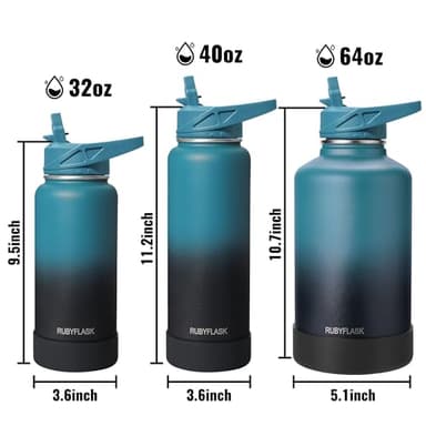 RUBYFLASK 32oz Insulated Water Bottle with Straw, Stainless Steel Metal Vacuum Water Flask, Large Thermal Water bottle with Leakproof 3 Lids for Travel, Camping, Gym Sports Indigo Black - Image 6