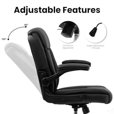 NEO CHAIR Office Desk Computer Chair Ergonomic Executive Mid-Back Leather Gaming Chair with Adjustable Flip-Up Armrests Wheels Swivel for Home Study Task (Jet Black) - Image 6
