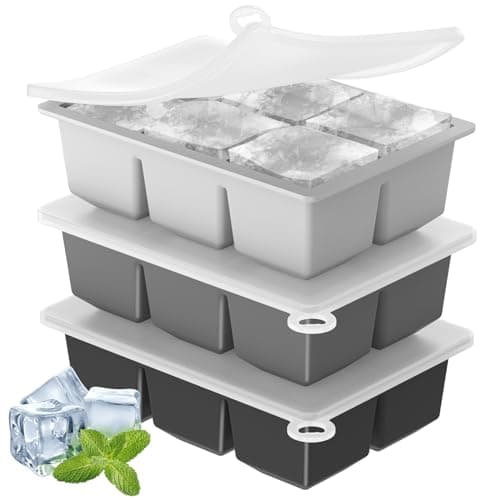 ME.FAN Silicone Ice Cube Trays [3 Pack] Large Ice Cube Mold with Lid, Square Independent Cavity Ice Tray Maker for Whiskey, Cocktails Bourbon, Beer & Drinks - Black/Deep Grey/Light Grey - Image 1