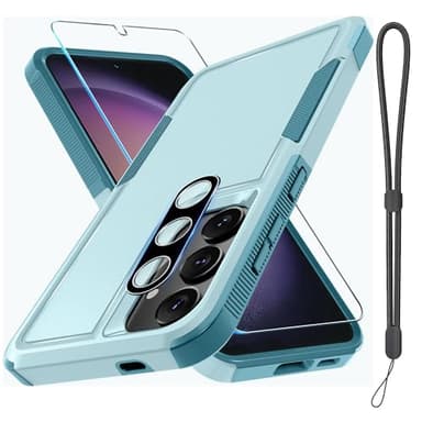 RMOCR Case for Samsung Galaxy S25, Full Body Heavy Duty Rugged Shockproof Protective Phone Cover with Lanyard Strap, Tempered Glass Screen Protector and Camera Lens Cover, Mint Green - Image 1