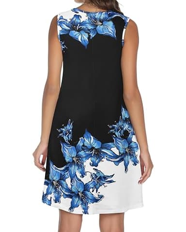 Summer Dresses for Women Casual Sleeveless Sundress Floral Loose Fit Beach Cover Up with Pocket（Blue Floral, 3XL - Image 6