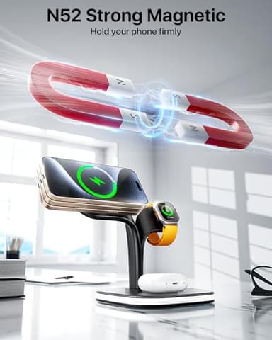 EXW Wireless Charging Station for Magsafe Charger,Charging Station for Multiple Devices,Wireless Charger for iPhone 17 Air 16 15 14 13 12 Series,Apple Watch Series 1-10,AirPods with LED and Adapter - Image 3