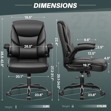 FelixKing Leather Office Chair - Small PU Ergonomic Desk Chair, Comfy Computer Chair with Wheels and Flip-up Armrests, Adjustable Height Mid Back Executive Office Chair for Short People-Black - Image 3