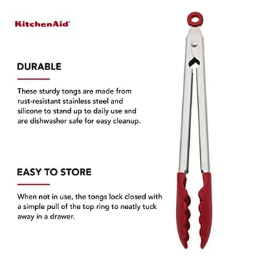 KitchenAid Silicone Stainless Steel Tongs, 12 Inch, Red - Image 5