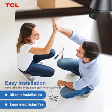 TCL 52" Ceiling Fan with Lights, Black Flush Mount Ceiling Fans with Remote Control, 6 Speeds DC Reversible, Dimmable, Noiseless, Low Profile Ceiling Fans for Bedroom - Image 7
