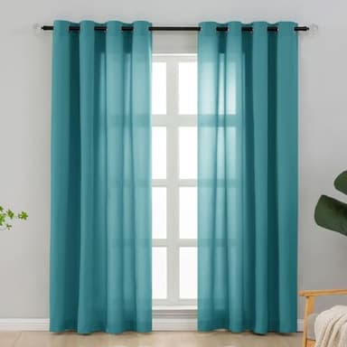 L.Z.E Privacy Curtains 96 Inches Long 2 Panels Set,Teal Light Filtering Curtains for Living Room Bedroom Doorway Divider, Non-See-Through Semi Sheer Window Panels Grommet Top (55" W x 96" L) - Image 1