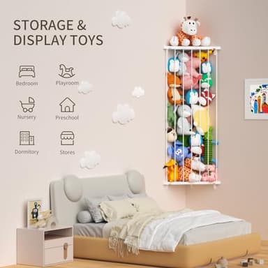 Stuffed Animal Storage Toy Organizer(Patented) - Corner Stuffed Animal Holder Length Adjustable - Wall Hanging Stuffed Animal Net Plush Storage for Nursery Playroom Bedroom Kids Room Decor(White) - Image 6