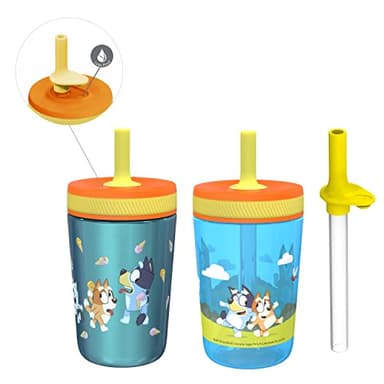 Zak Designs Bluey Kelso Tumbler Set, Leak-Proof Screw-On Lid with Straw, Bundle for Kids Includes Plastic and Stainless Steel Cups with Bonus Sipper, 3pc Set - Image 1