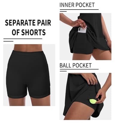 Tennis Dress for Women, Tennis Golf Dresses with Built in Shorts and Pockets for Sleeveless Workout Athletic Dresses Black - Image 3