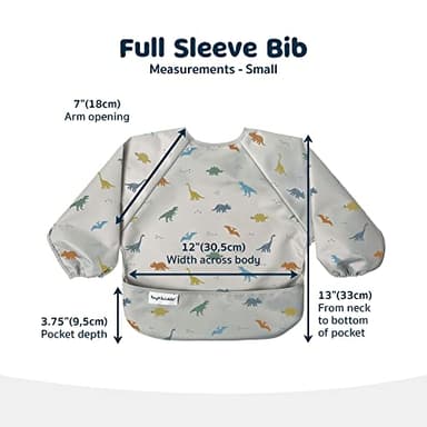 Tiny Twinkle Mess Proof Baby Bib,Waterproof Smock Baby Bib for Eating,Machine Washable Long Sleeve Bib,Baby Led Weaning,Toddler Bib,BLW Supplies(Dinosaur, Small 6-24 Months) - Image 3