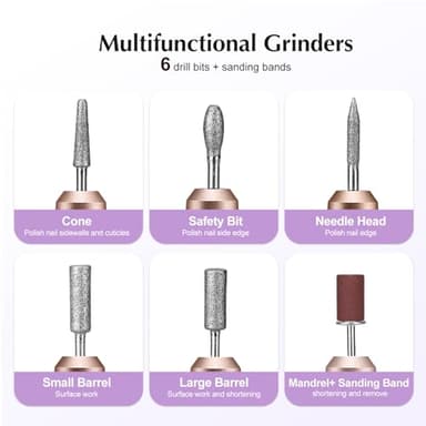 COSLUS Electric Nail Drill File Professional: for Acrylic Gel Dip Powder Nails Portable Nail Machine Kit Manicure Pedicure Tools Polishing Set with Nail Drill Bits Sanding Bands - Image 9