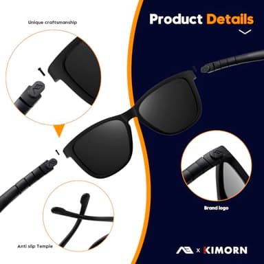 kimorn Polarized Sunglasses Flexible Bendable Temples Cycling Running Golf Fishing Sun glasses (Black) - Image 5