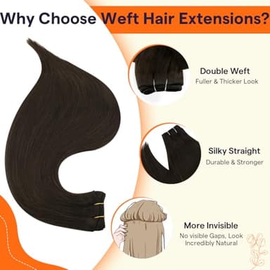 Full Shine Brown Weft Hair Extensions Real Human Hair Straight Remy Hair Bundles 105G Double Weft Extensions Dark Brown Sew In Hair Extensions Real Human Hair Weave Extensions Human Hair Wefts 24 Inch - Image 3