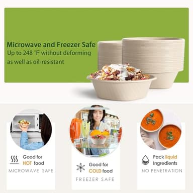 24 Oz Disposable Bowls, [100 Pack] Paper Bowls Disposable - Heavy Duty and Eco-friendly Sugarcane and Bamboo Bagasse Biodegradable Bowls for Cereal, Rice, French Fries - Convenient and Compostable - Image 6