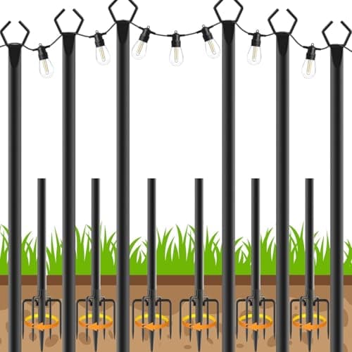 6 Pack String Light Poles, Outdoor String Light Pole 10 ft Forked Metal Light Pole with Adjustable Outdoor Light Stand, Deck, Backyard, Garden, Wedding, Rustproof and Sturdy with Hooks. - Image 1