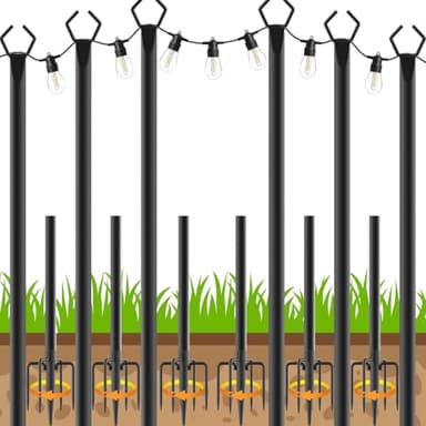 6 Pack String Light Poles, Outdoor String Light Pole 10 ft Forked Metal Light Pole with Adjustable Outdoor Light Stand, Deck, Backyard, Garden, Wedding, Rustproof and Sturdy with Hooks. - Image 1