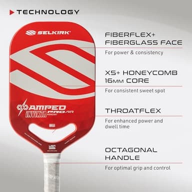 Selkirk Sport Amped Pro Air 2025 Pickleball Paddle | Fiberglass Pickleball Paddle with a Polypropylene X5+ 16mm Core | Throatflex | Flex Foam | Pickle Ball Paddle Made in The USA | Invikta Red - Image 4