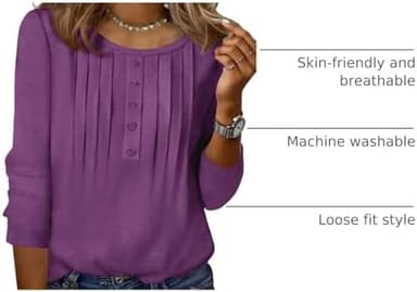 Zeagoo 3/4 Length Sleeve Womens Tops Round Neck Casual Summer Tunic Tops Basic Tees Blouses Dressy T-Shirts Pleated Shirts - Image 6