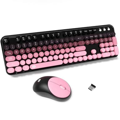 Wireless Keyboards Mouse Combos, Colorful Cute Typewriter Full-Size Retro Creamy Keyboard, 2.4GHz Sleep Mode Office Quiet Wireless Keyboard and Mouse Set for Desktop Laptop PC Computer-BlackBerry - Image 1